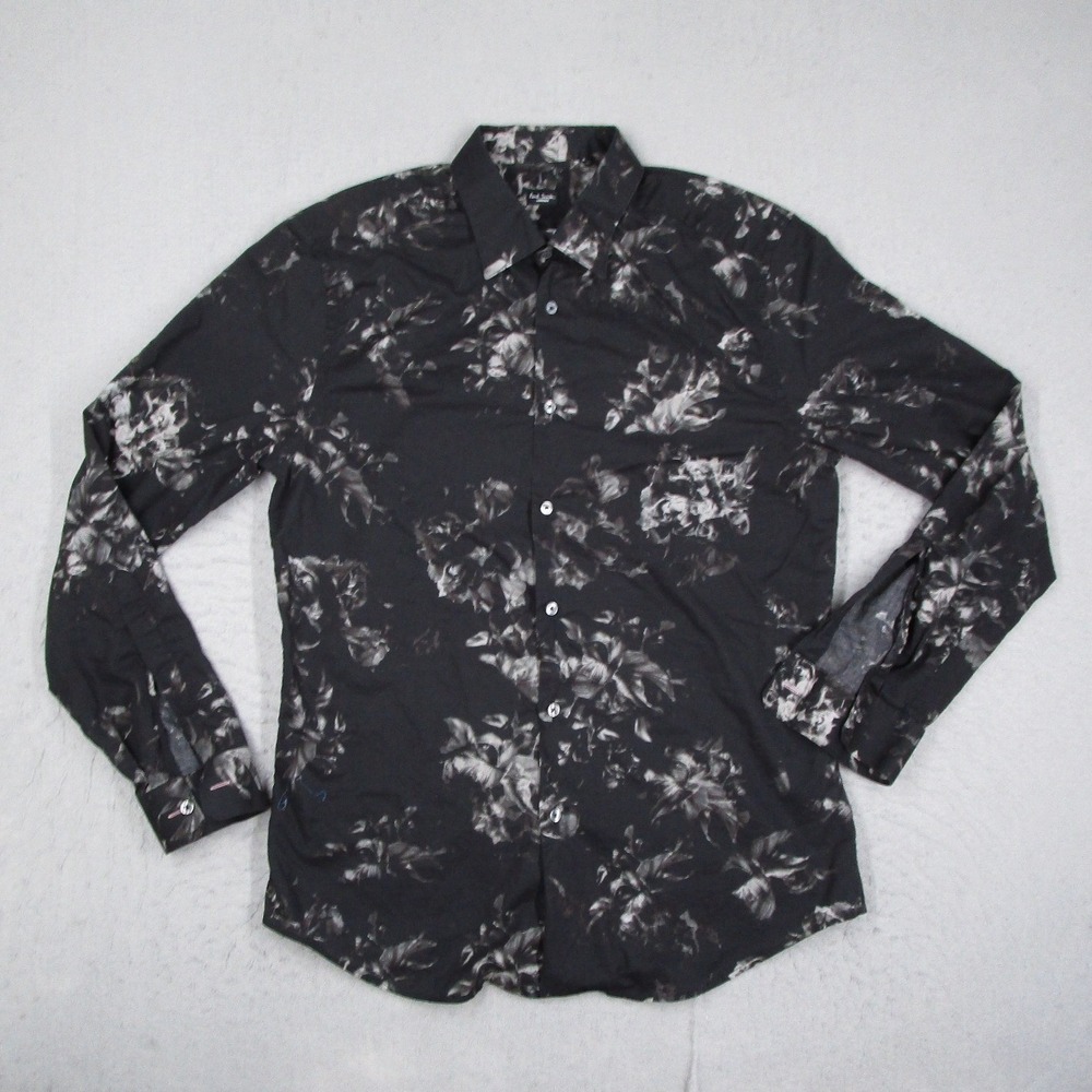 Paul Smith London Mens Black Floral Cotton Button Down Shirt Made in Italy 16.5